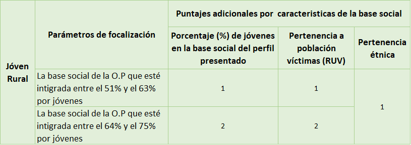 Tabla 03. Focalización joven rural convocatoria 2020
