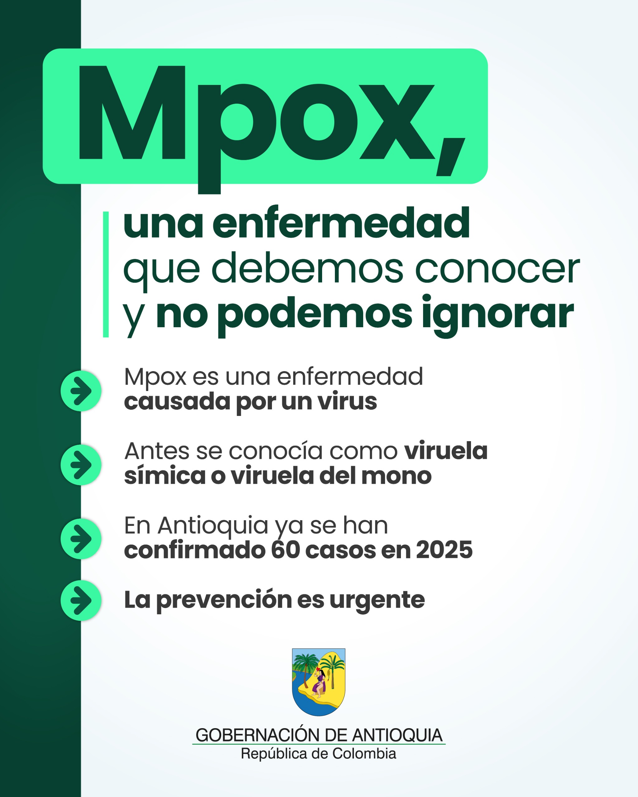 Secretaría de Salud e Inclusión Social de Antioquia hace un llamado al autocuidado para prevenir el contagio de Mpox