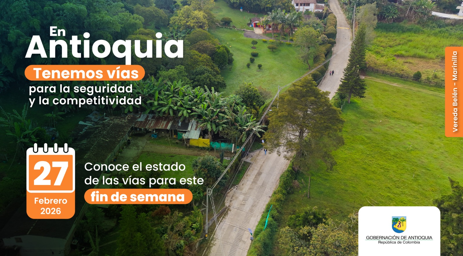 Estado de las vías en Antioquia para este fin de semana