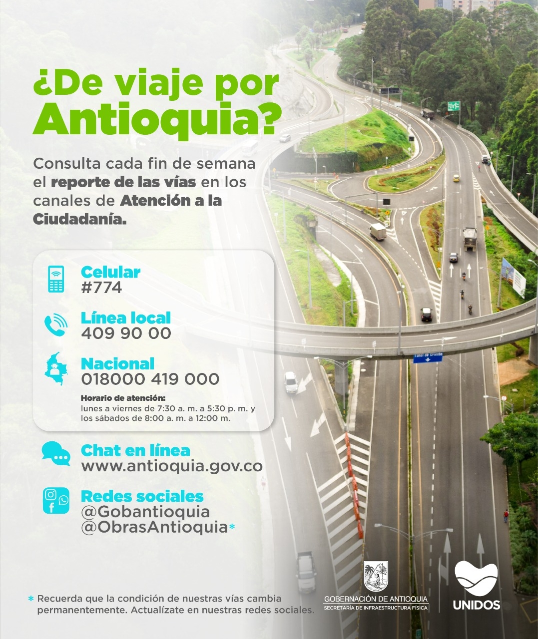 Así se encuentran las vías departamentales para el disfrute de los viajeros durante este último puente festivo de la temporada de vacaciones