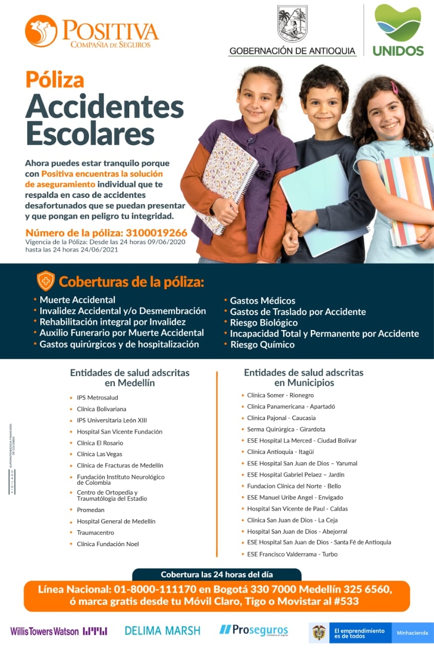 La Secretaría de Educación de Antioquia adquiere póliza de accidentes personales de protección escolar para los estudiantes de Antioquia