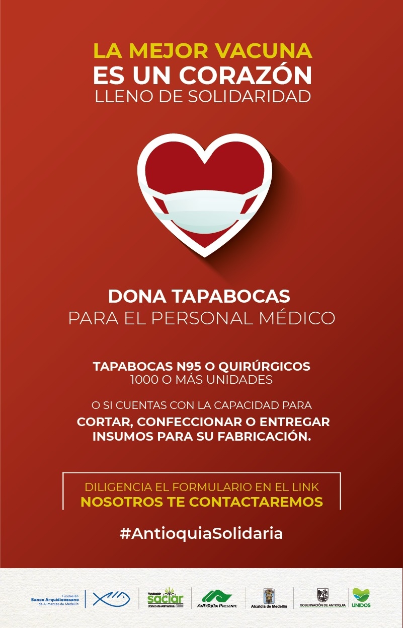 La Gobernación de Antioquia, la Alcaldía de Medellín y más de 30 empresas antioqueñas se ponen el reto de fabricar 20 millones de tapabocas