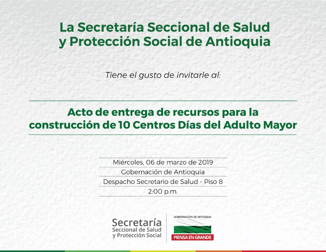Invitación a la entrega de recursos para Centro Día del Adulto Mayor