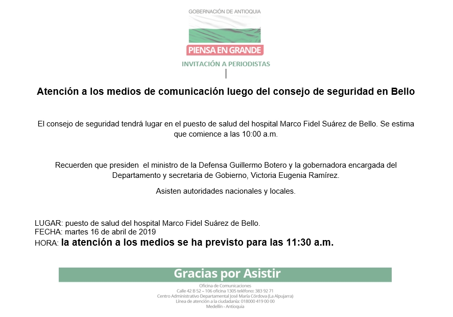 Atención a los medios de comunicación luego del consejo de seguridad en Bello