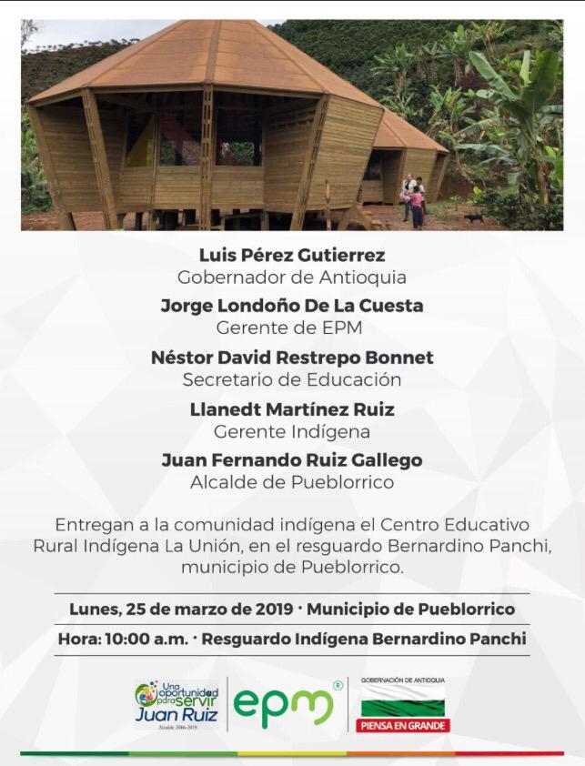 Entrega del Centro Educativo en el Resguardo indigena Bernardino Panchi