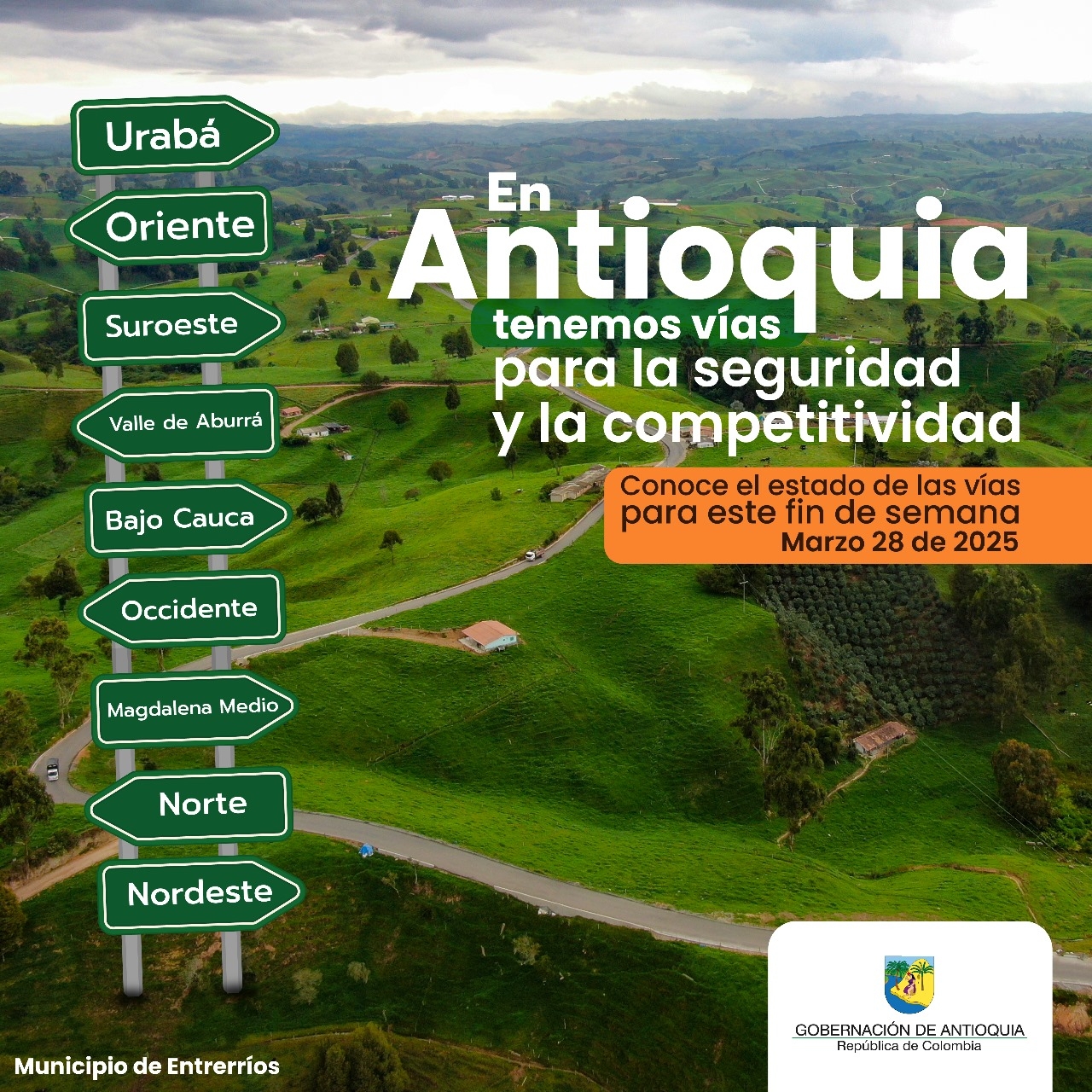Estado de las vías en Antioquia para este fin de semana