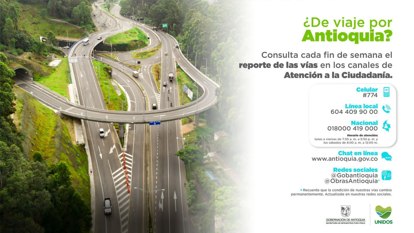 Estado de la Red Vial del departamento para este fin de semana