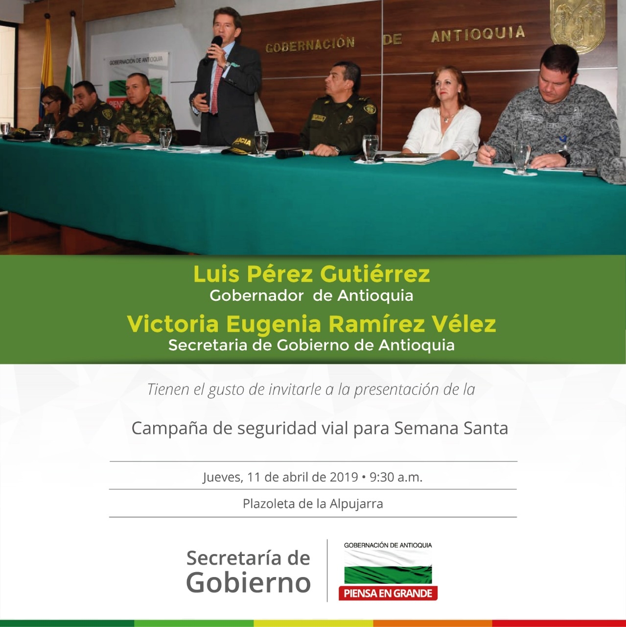 Invitación de la Campaña de Seguridad Vial para Semana Santa. Jueves 11 de abril, 9:30 a.m. Plazoleta de la Alpujarra